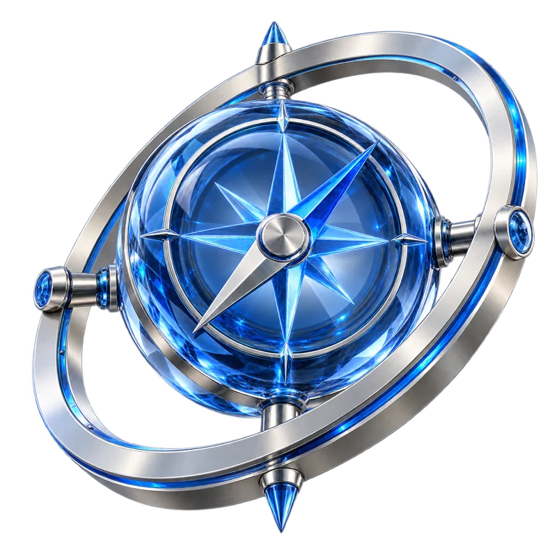 Electric blue navigation compass sculpture