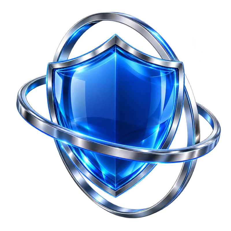 Blue glass shield protected by polished titanium rings
